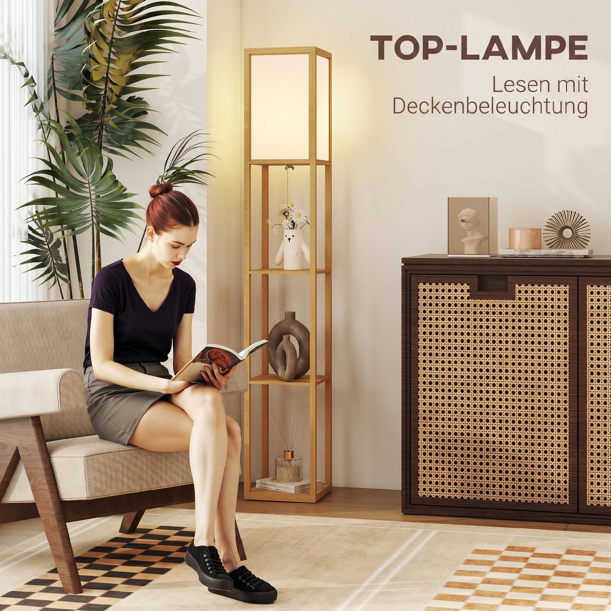 STEHLEUCHTE MDF Eiche Weiß - Eichefarben, Holzwerkstoff (26/26/160cm) - HOMCOM