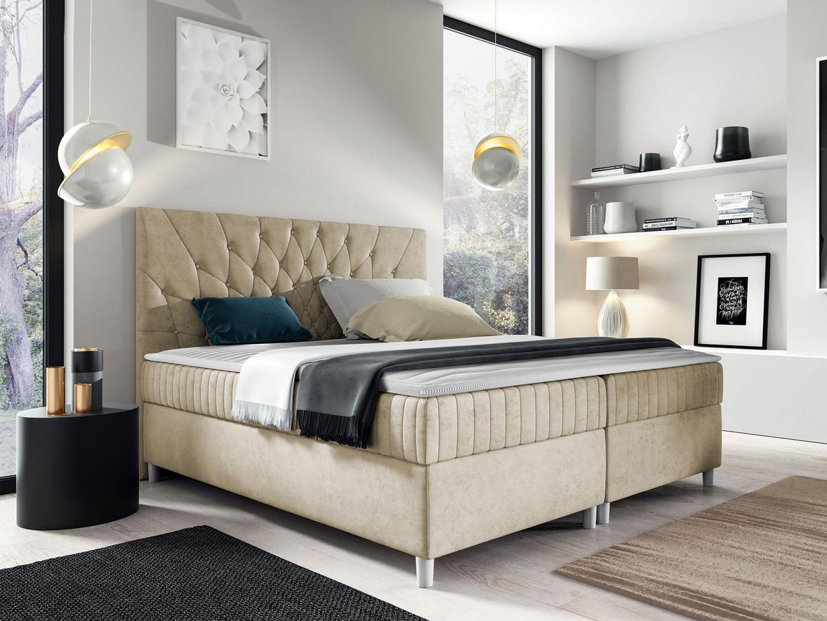 BOXBETT Prowansja - H3 - Creme, Holz (160/200cm) - MIRJAN24