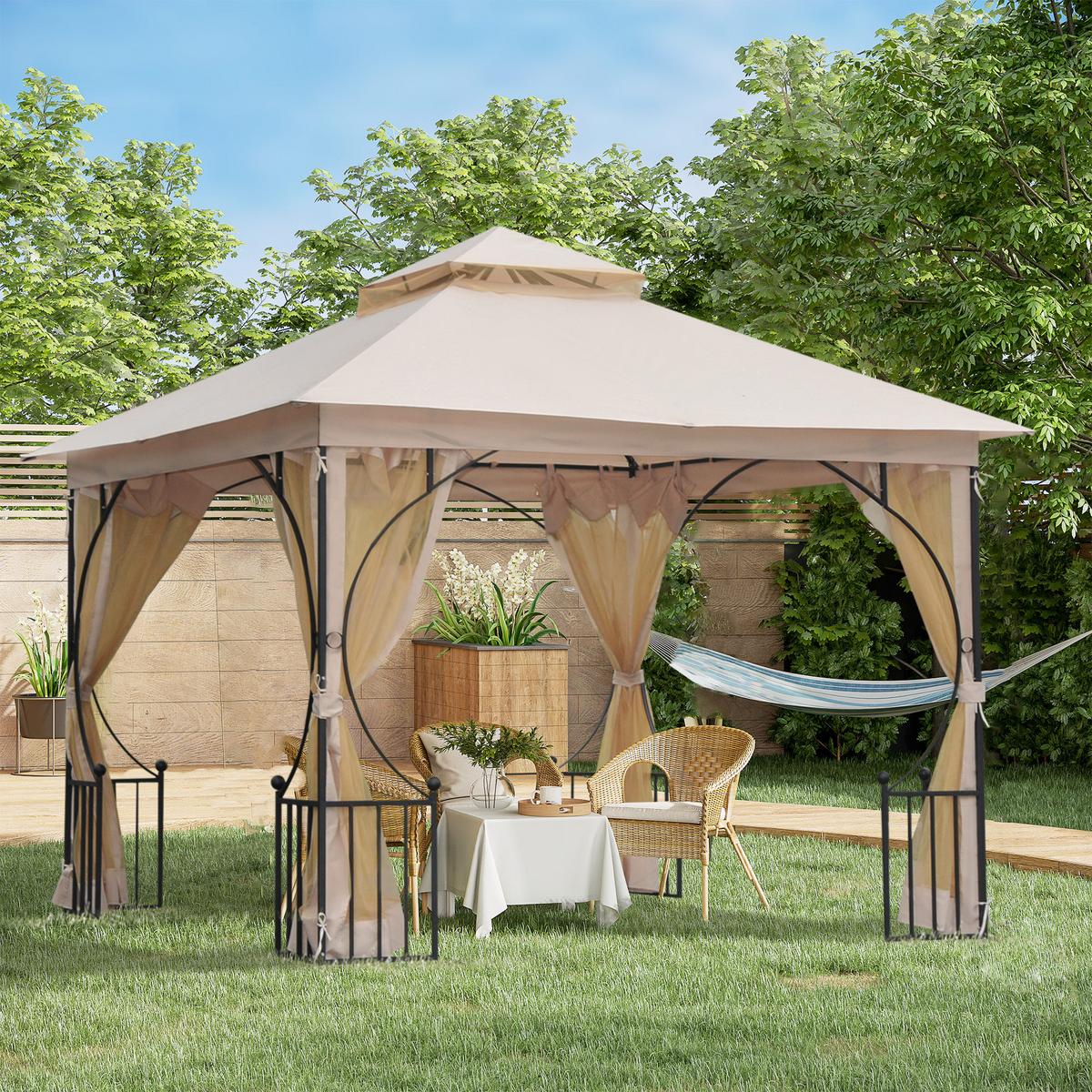 PAVILLON, Beige+Schwarz, Metall, Polyester, Moskitonetz - Beige, Metall (295/275/295cm) - Outsunny