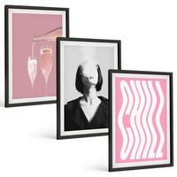 BILDER SET 3er Set - 40x60 cm Schwarzer Rahmen - Stilvolles Porträt, Champagner-Entspannung - Schwarz, Kunststoff (40/60cm) - TULUP