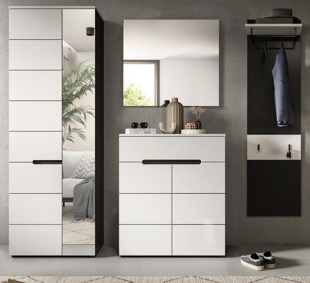 GARDEROBEN-SET 4-teilig in weiß, grau 220 cm, Komplettset mit Soft-Close, Cooper - Schwarz/Weiß, Glas/Holzwerkstoff (220/190/37cm) - Inn.Furn
