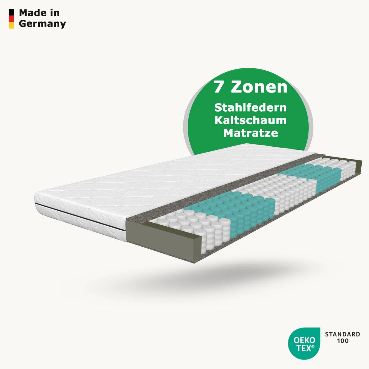 TASCHENFEDERKERNMATRATZE 90x200 cm H2/H3, wendbar, Bezug waschbar - Weiß, Textil (90/200cm) - Schlaftroll