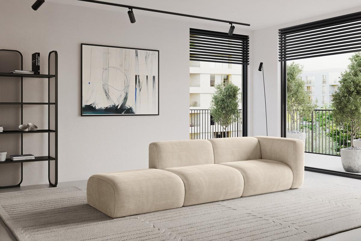 SOFA Ottomane Rechts MIRA-S3 296x89x70 Beige Cord - Sandfarben/Beige, Holzwerkstoff/Kunststoff (296/70/89cm) - ALTDECOR