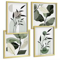 BILDER SET 4er Set - 50x50 cm & 40x60 cm Goldrahmen - Boho-Pflanzenkompositionen - Goldfarben, Kunststoff (50/50cm) - TULUP
