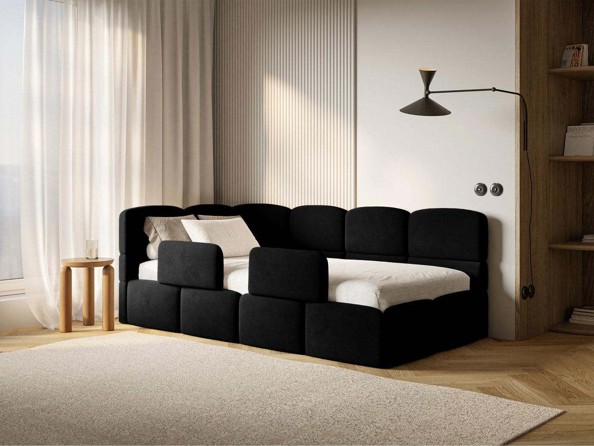 KINDERBETT Cloudy Schwarz 90x200 cm, mit Matratze & Rausfallschutz, Kopfteil links, Samt - Schwarz, Kunststoff/Textil (90/200cm) - Selsey