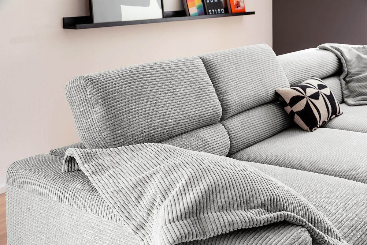 ECKSOFA DELIA Hellgrau Cord - Hellgrau/Schwarz, Textil/Metall (276/219cm) - KAWOLA