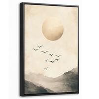 LEINWAND Bilder mit Rahmen - Landschaft - Japandi - Vogel - 40x60 - Beige, Textil (40/60cm) - MuchoWow
