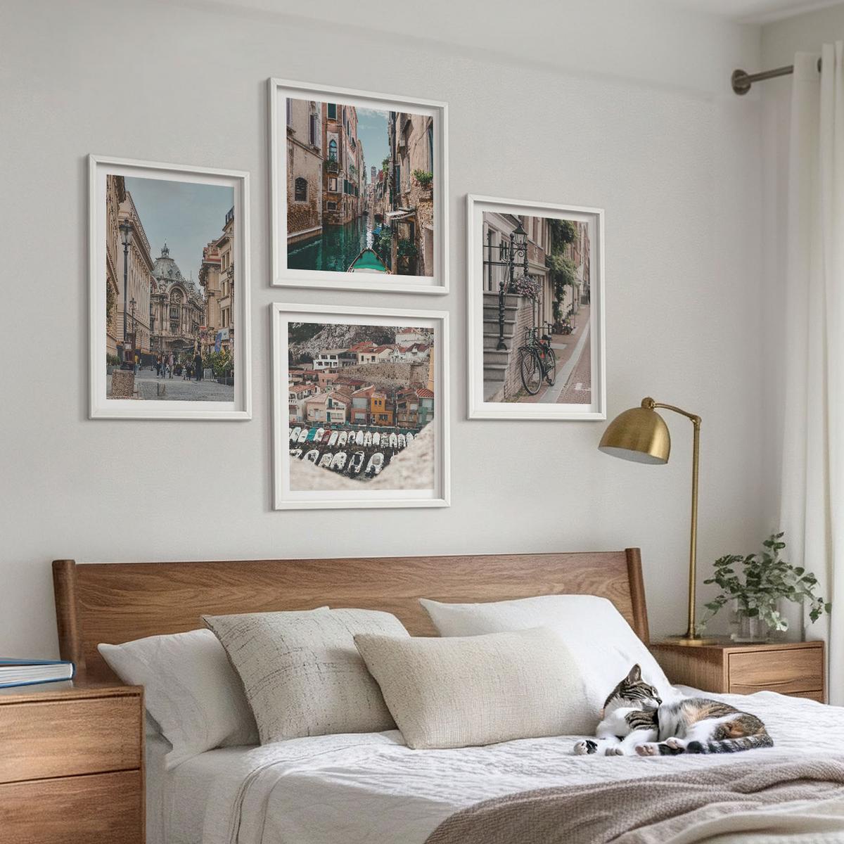 BILDER SET 4er Set - 50x50 cm & 40x60 cm Weißer Rahmen - Die charmanten Straßen der Hafenstädte - Weiß, Kunststoff (50/50cm) - TULUP