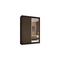 KLEIDERSCHRANK mit Spiegel-Schiebetüren und Aluminium-Leisten - LAMELO - 150 cm Schwarz+Schwarz+ Artisan - Schwarz/Eiche Artisan, Holzwerkstoff (150/216/61cm) - ALTDECOR