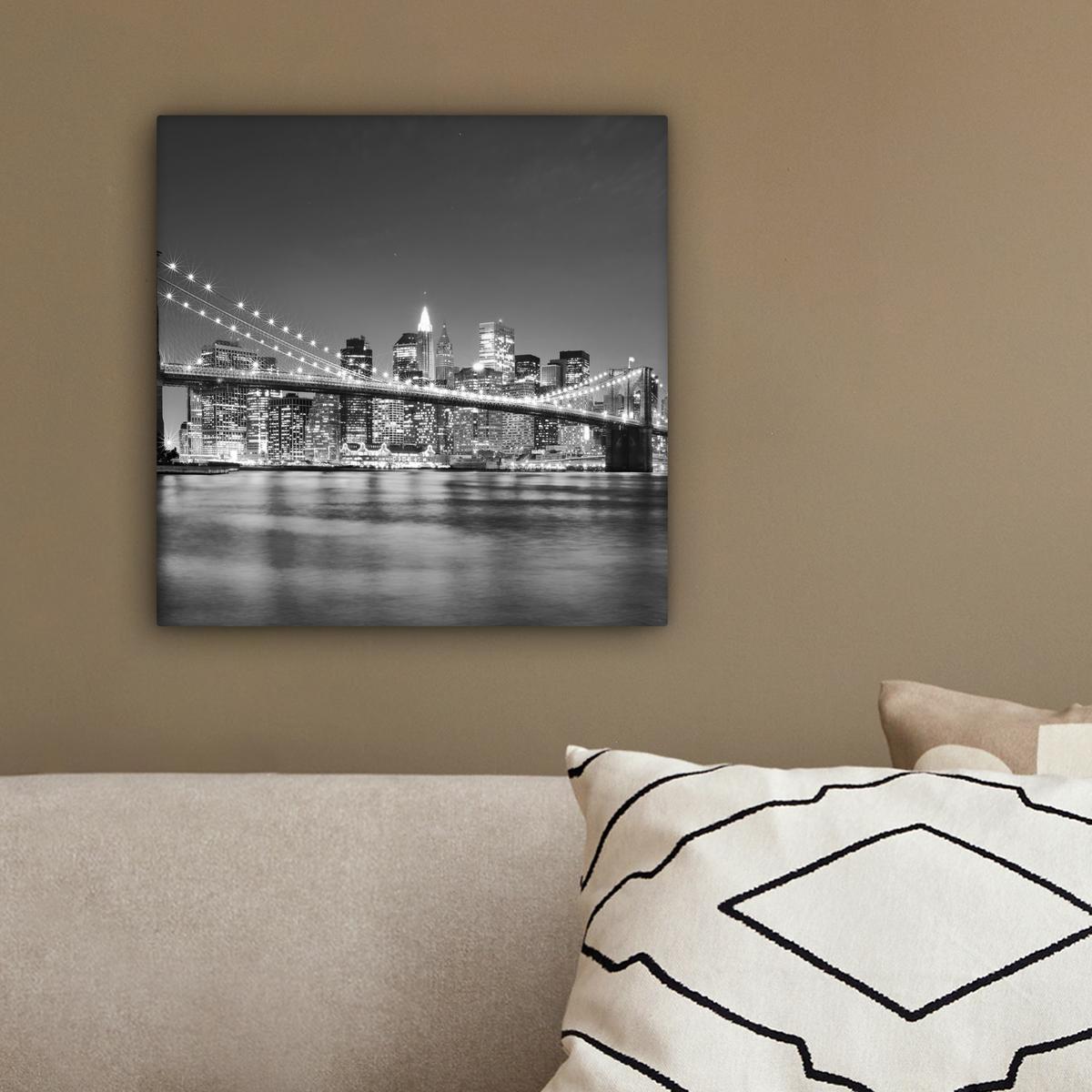 LEINWANDBILD New York - Brücke - Brooklyn - Schwarz und weiß - Architektur Deko Wohnzimmer 20x20 cm - Schwarz, Textil (20/20cm) - MuchoWow
