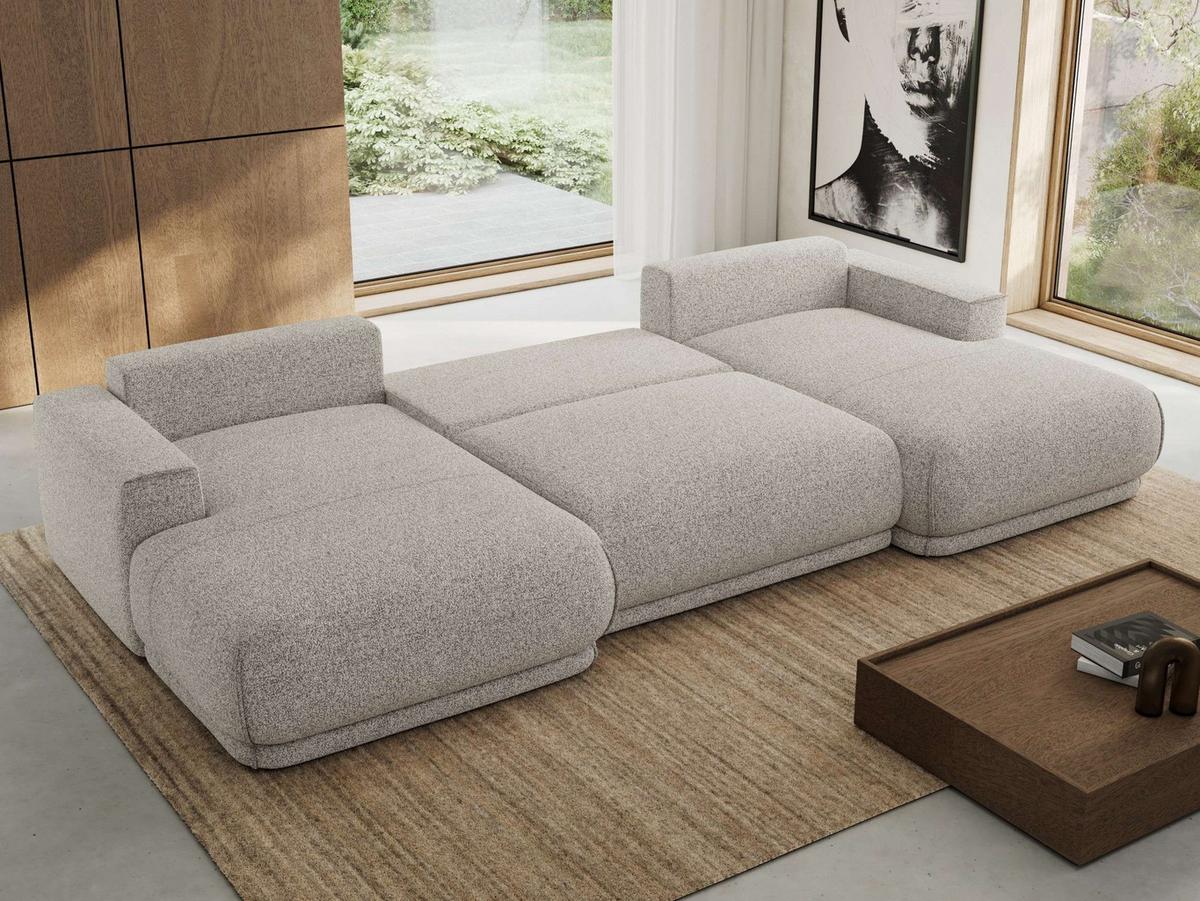 WOHNLANDSCHAFT RINA U Hellgrau Strukture - Hellgrau/Schwarz, Kunststoff/Textil (360/85/170cm) - MKS