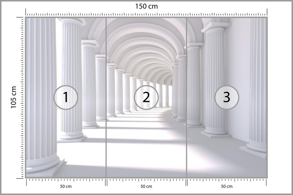 FOTOTAPETE für Wohnzimmer Räumlich Tunnel Historische Säulen 150x105 - Weiß/Grau, Papier (150/105cm) - Muralo