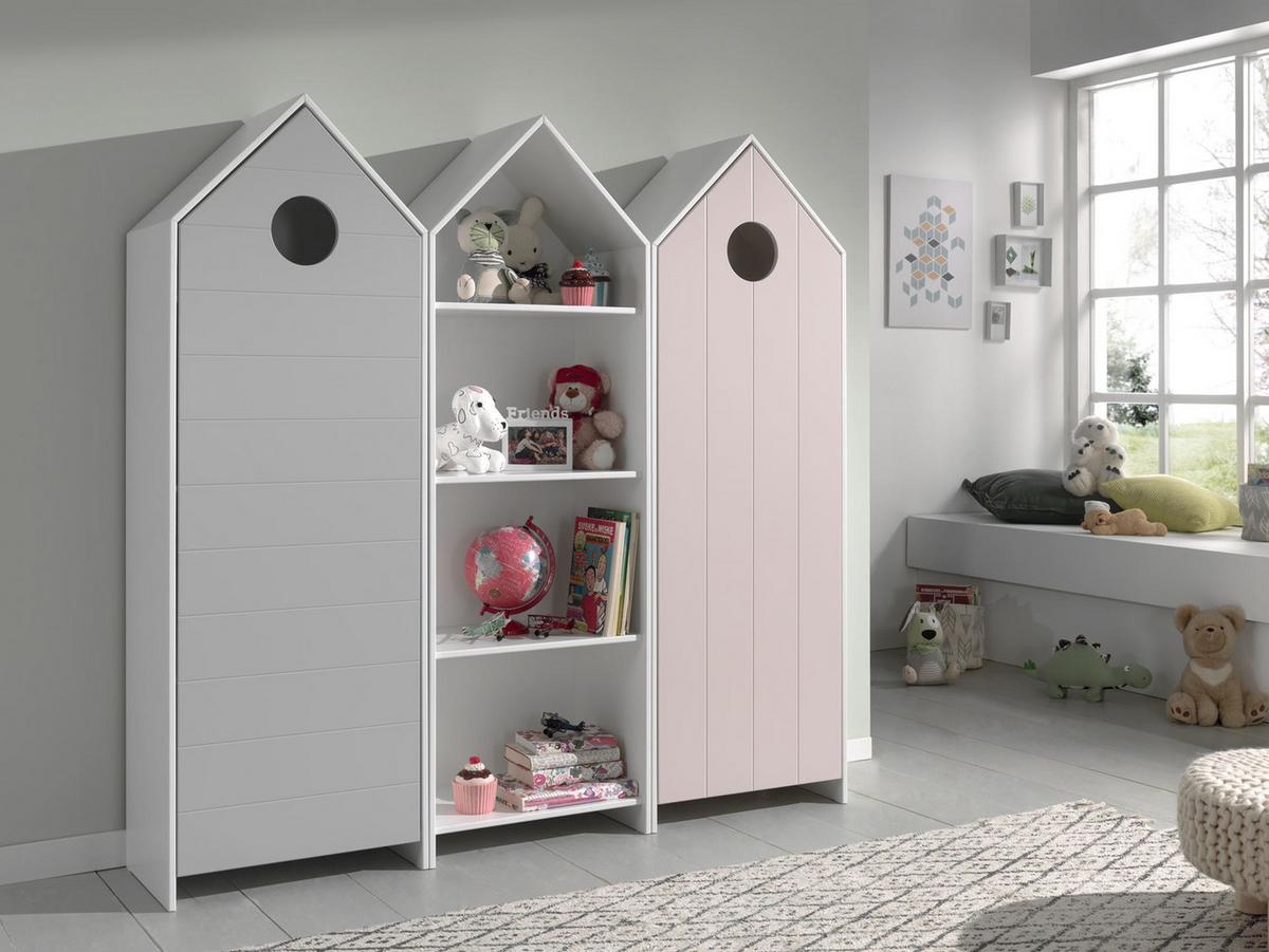 REGALSCHRANK Kania 58x37x171 MDF+Holzwerkstoff Weiß /Grau - Weiß/Grau, Holzwerkstoff (58/171/37cm) - 58aufmkessel