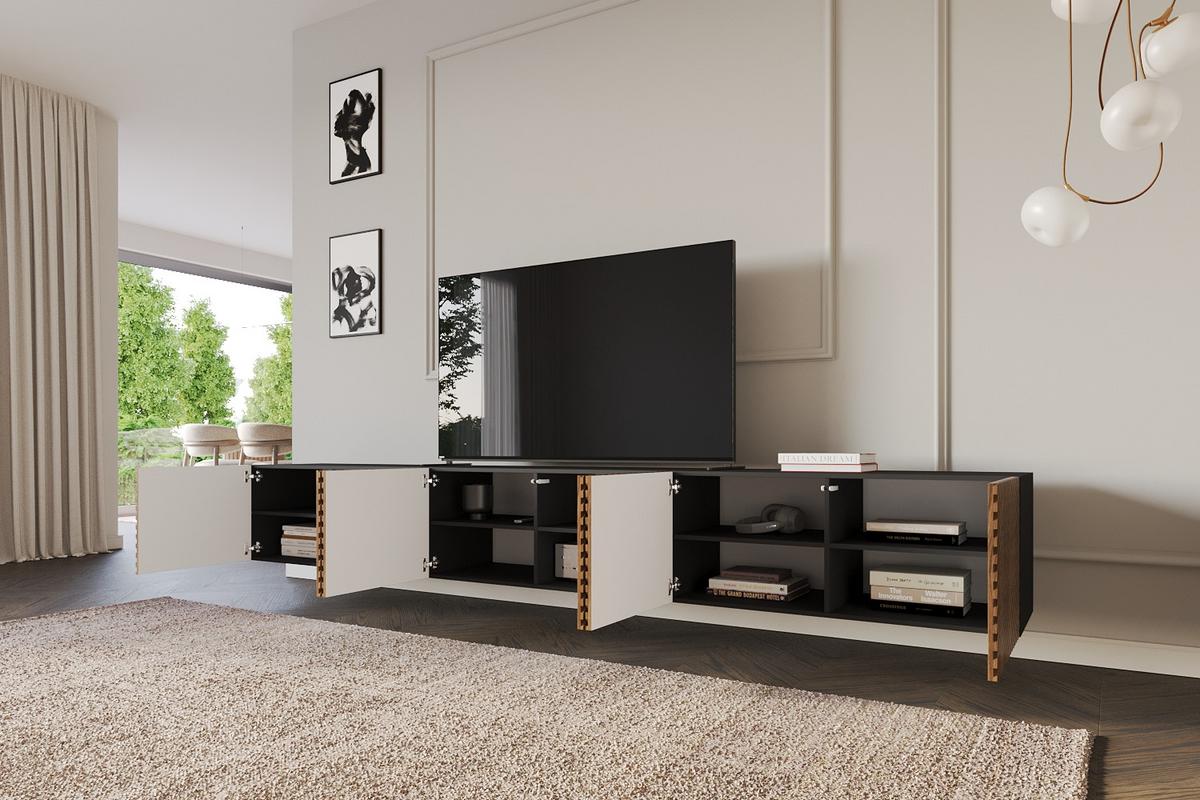 LOWBOARD ZENO-W 3x100x40x40 cm - Schwarz / Katania - Eiche Wotan, Holzwerkstoff (300/40/40cm) - ALTDECOR
