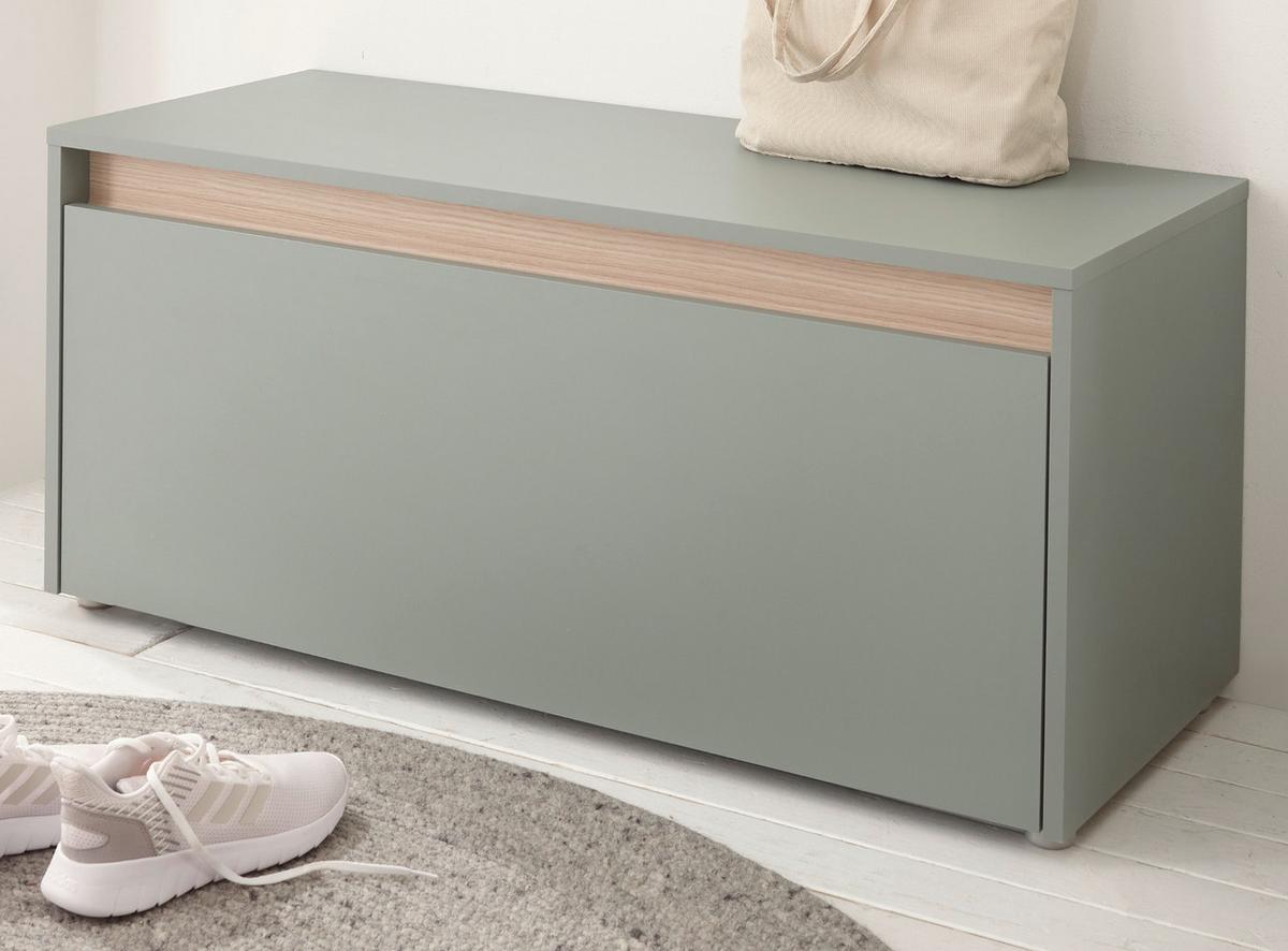 GARDEROBENBANK Salbei grün und Eiche, Schuhbank mit 4 Fächern, Breite 100 cm - Salbeigrün/Eichefarben, Holz/Holzwerkstoff (100/45/40cm) - Furn.Design