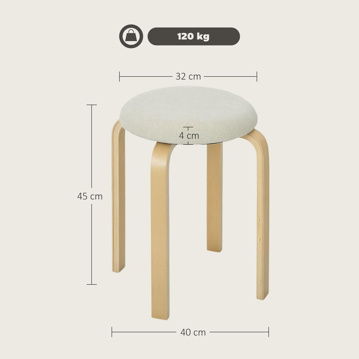 4ER Set Esszimmerhocker Stapelhocker Hocker mit Leinenoptik für Wohnzimmer Creme - Weiß, Holzwerkstoff (40/45/40cm) - HOMCOM