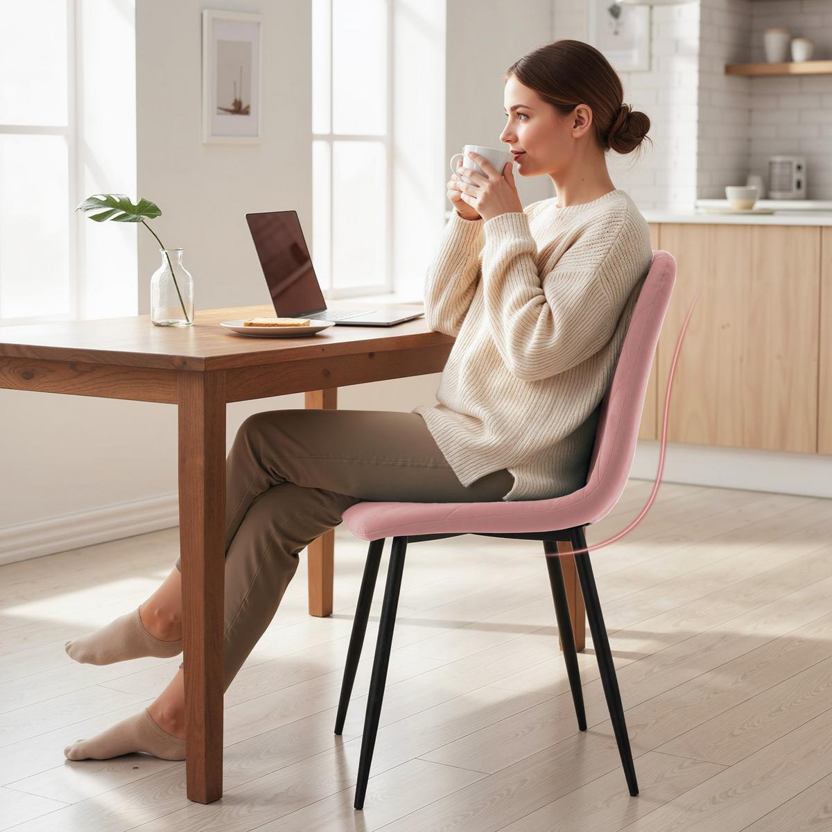 ESSZIMMERSTÜHLE 4er Set Küchenstuhl mit Rückenlehne, Samtoptik, Sessel Rosa - Rosa, Kunststoff (54/87/45cm) - HOMCOM