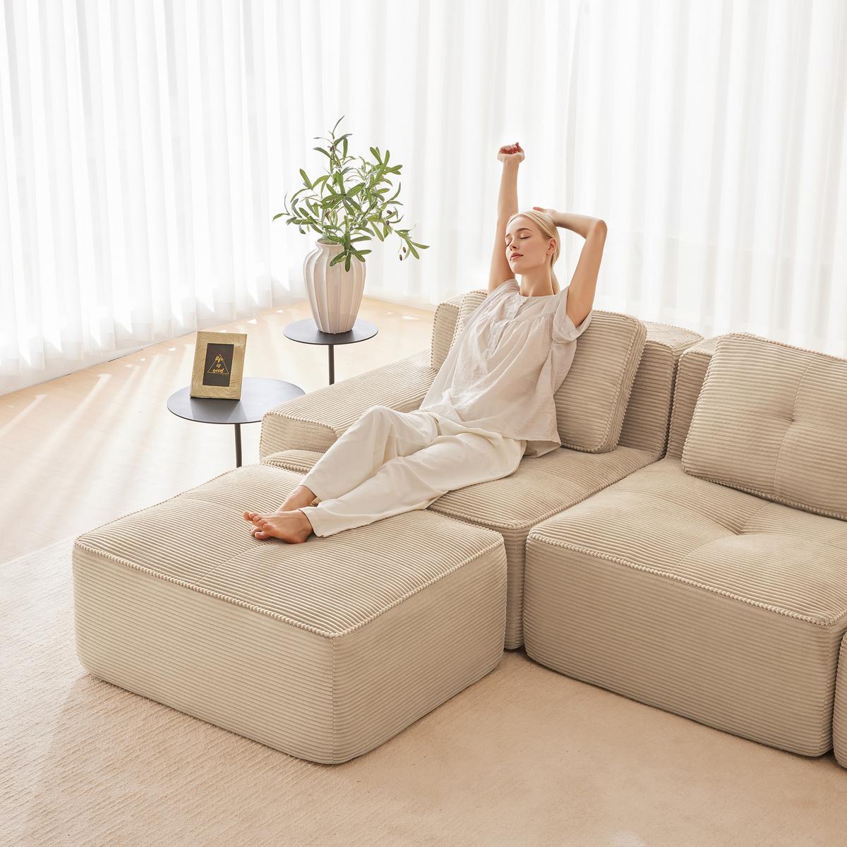 ECKSOFA Modulares Boneless Cord Sofa 2-Sitzer - Beige, Textil (204/177cm) - Urban Meuble