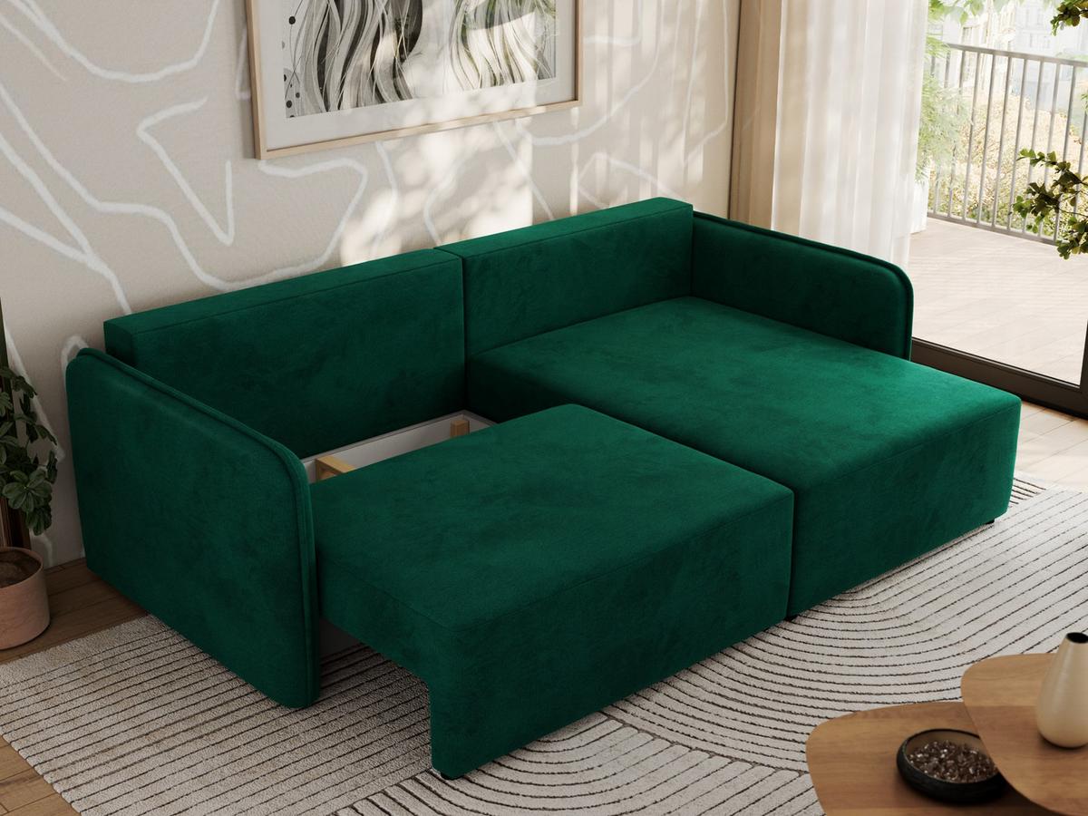 ECKSCHLAFSOFA MESTO L Dunkelgrün Velvet - rechts - Dunkelgrün/Schwarz, Kunststoff/Textil (147/227cm) - MKS