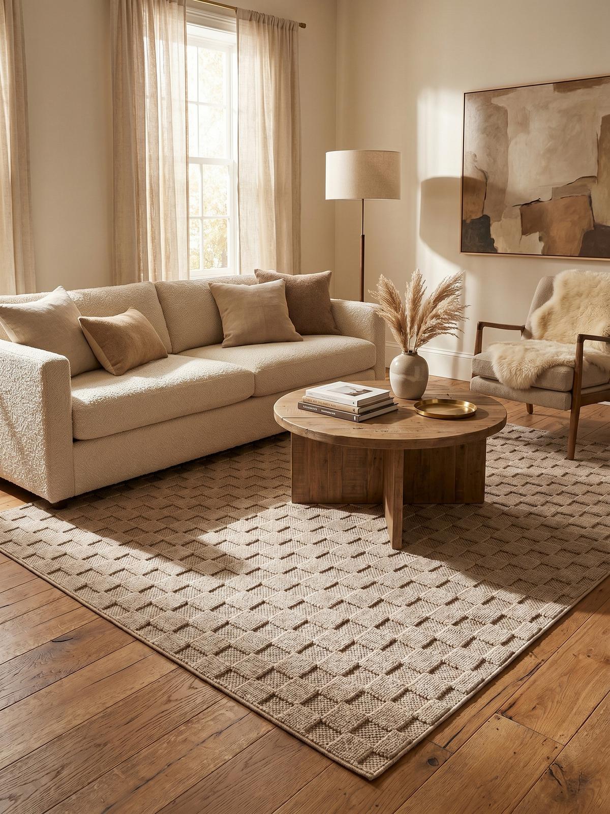 TEPPICH Flachgewebe LANGAU in Beige, mit Schachbrettmuster, 140 x 200 cm - Beige, Textil (140/200cm) - KADIMA DESIGN
