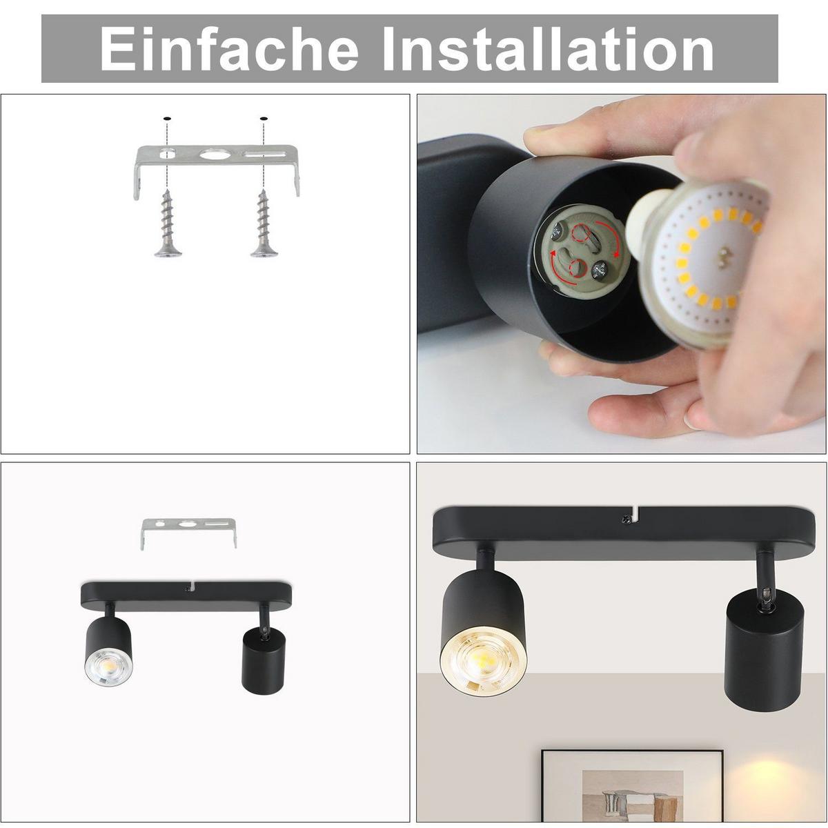 DECKENSTRAHLER Freiheit 2-flammig 27/7/14 cm - Schwarz, Metall (27/7/14cm) - Nettlife