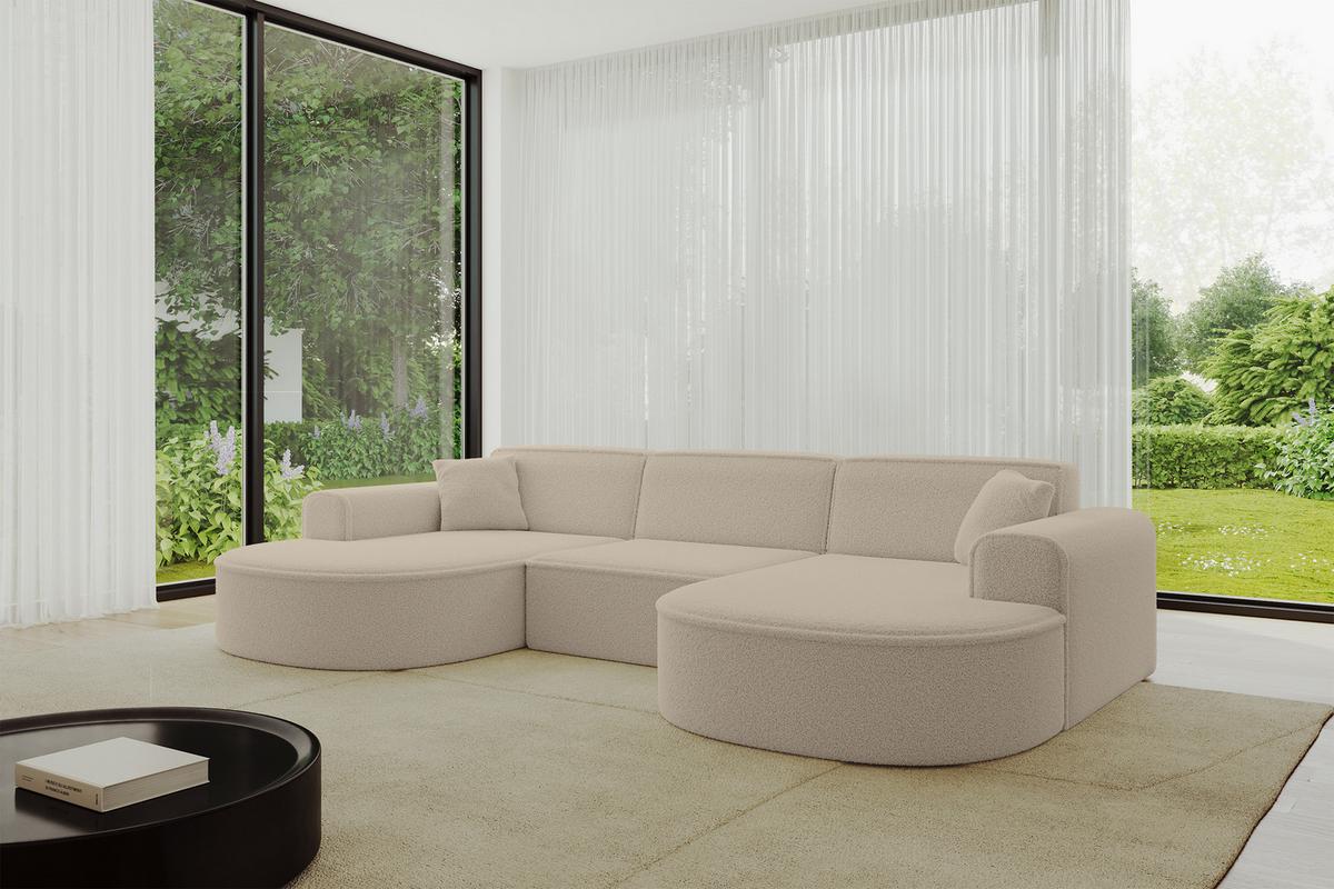 WOHNLANDSCHAFT MARI-U1 - 303x171x79 cm Dunkelbeige Bouclé - Hellbraun/Schwarz, Holzwerkstoff/Kunststoff (303/79/171cm) - ALTDECOR