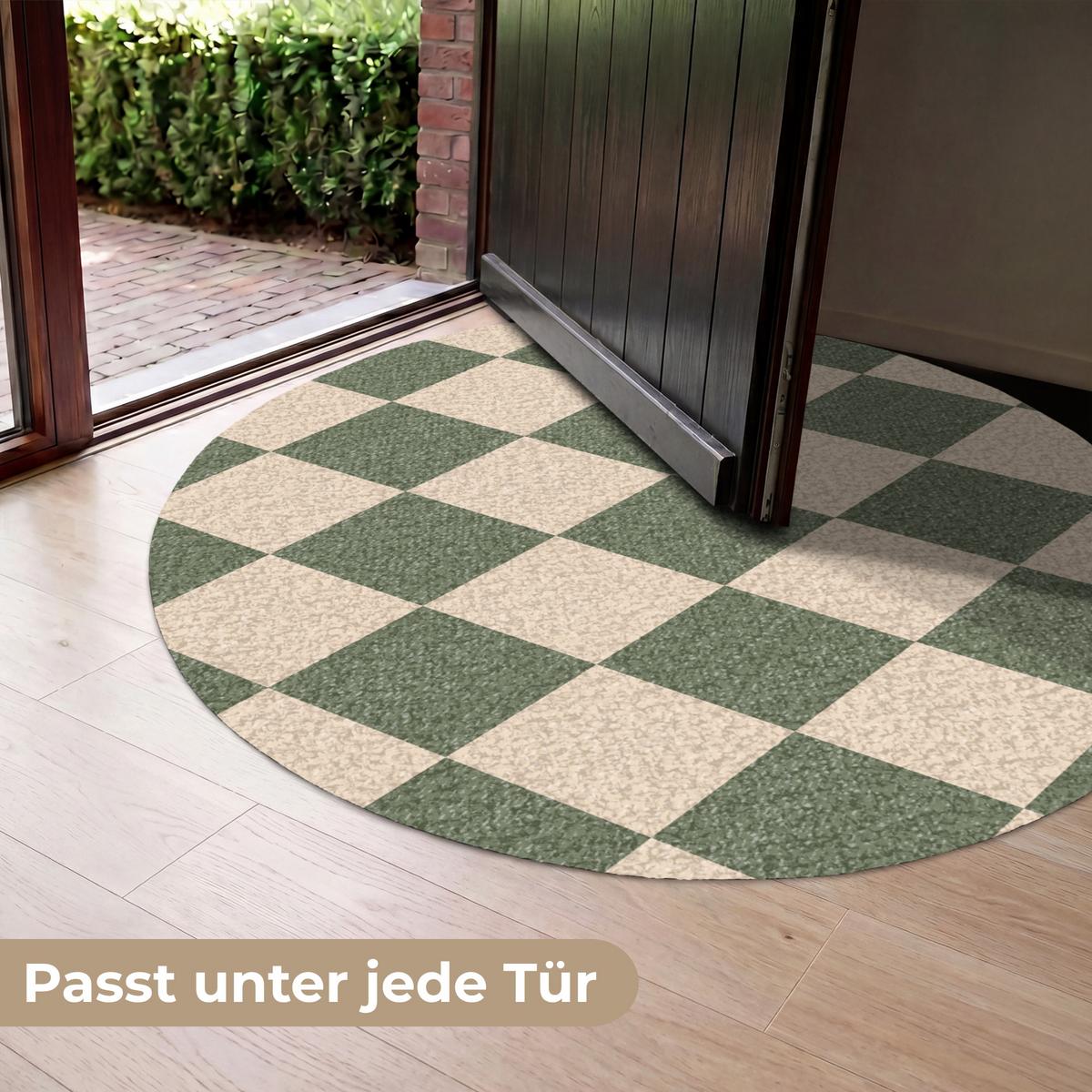FUSSMATTE Schachbrettmuster - Grün - Beige - Blöcke Flurteppich 120x120 cm - Olivgrün, Kunststoff (120/0.4cm) - MuchoWow