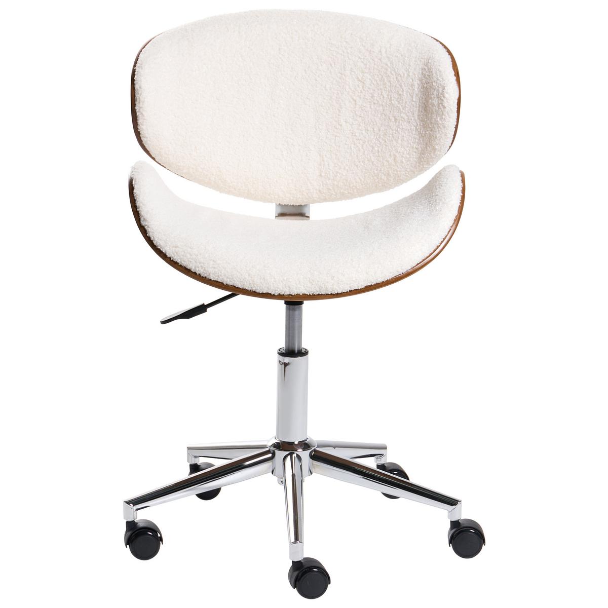 SCHREIBTISCHSTUHL Bouclé Weiß Rotterdam - Weiß, Textil (52/76/52cm) - Beliani