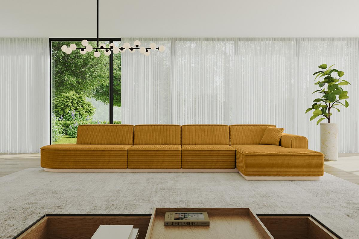 ECKSOFA Ottomane Rechts IREA-L3 - 412x165x80 cm Senfgelb - Grün, Holzwerkstoff/Textil (412/165cm) - ALTDECOR