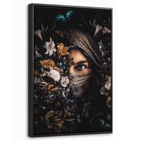 LEINWAND Bilder mit Rahmen - Frau - Luxus - Blumen - Schmetterling - Porträt - 40x60 - Schwarz, Textil (40/60cm) - MuchoWow