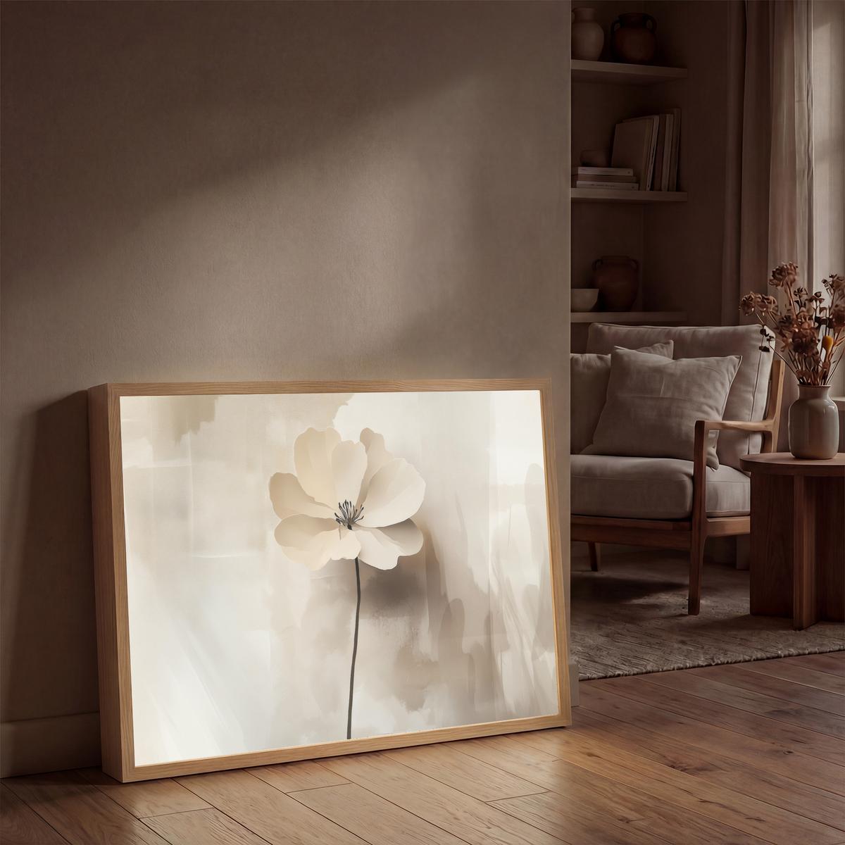 WANDLEUCHTE MIT AKKU Blume - Beige - Farbe - Schatten 90x60 cm - Beige, Holzwerkstoff (90/60/8cm) - OnlyWow
