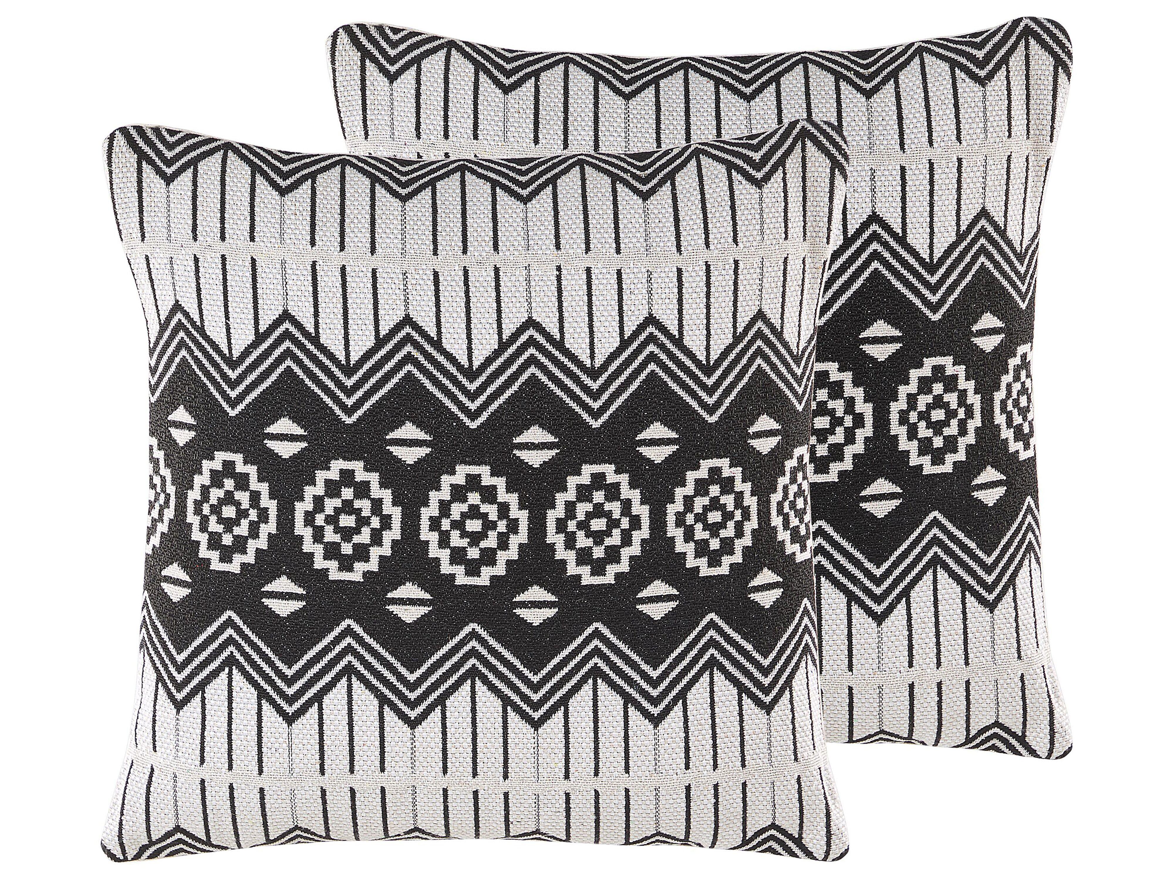 DEKOKISSEN 2er-Set Schwarz-Weiß 45/45 cm Cardak - Schwarz, Naturmaterialen/Textil (45/45cm) - Beliani