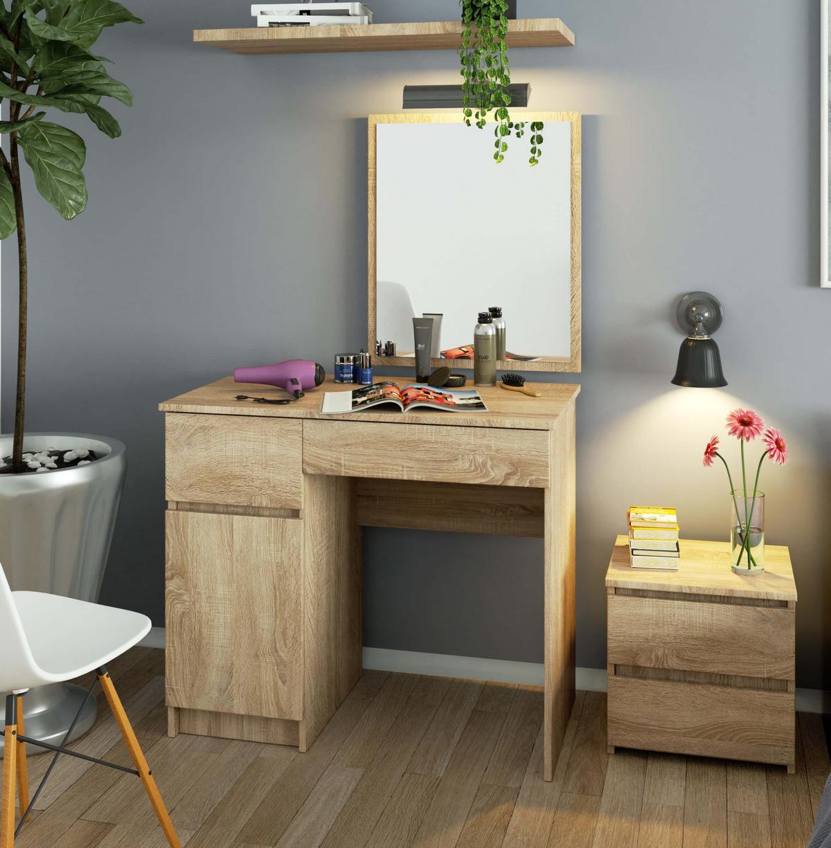 SCHMINKTISCH mit Spiegel - Sonoma Eiche, Holzwerkstoff (90/142/50cm) - RAUMHIRSCH FURNITURE