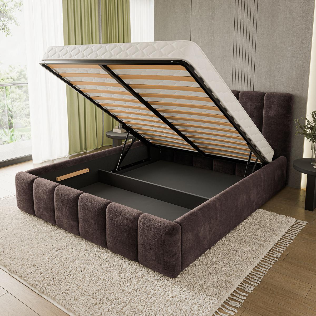 POLSTERBETT ATTORA LM 120x200 cm mit Bettkästen - Braun - Braun, Holz (120/200cm) - MASSENO