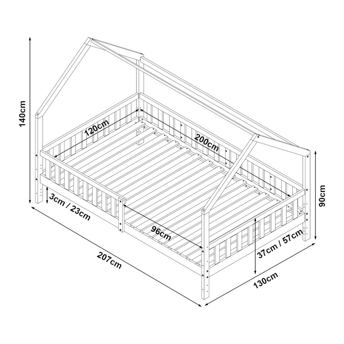 HAUSBETT Ydre - Weiß, Holz (120/200cm) - [en.casa]