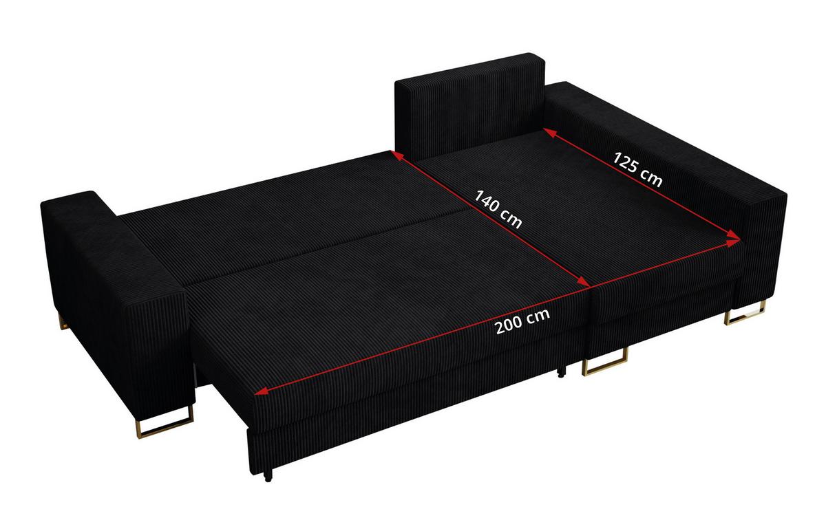 ECKSOFA Dorian Cord Schwarz - Goldfarben/Schwarz, Textil/Metall (242/138cm) - MKS