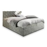 BOXBETT RIVA 140x200 cm mit Matratze und Topper, H2+H3 - Hellgrau - Hellgrau, Holz (140/200cm) - MASSENO