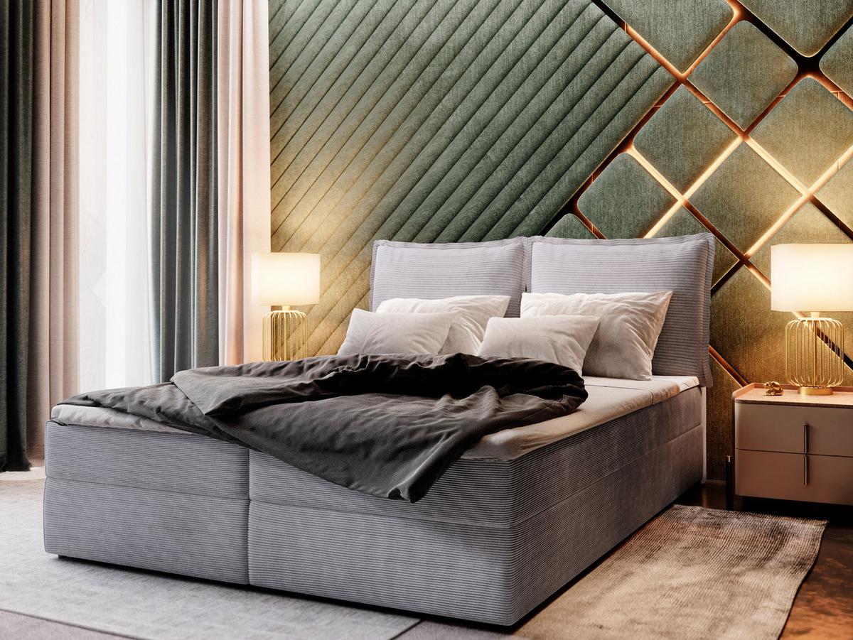 BOXBETT LENTE 160x200 cm mit Matratze und Topper - Grau - Grau, Holz (160/200cm) - MASSENO