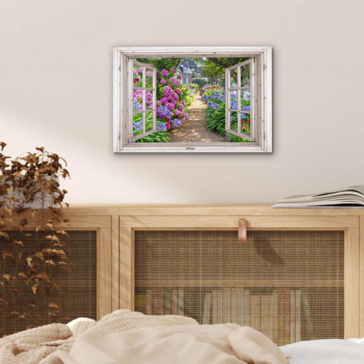 METALLBILD Hortensie - Durchsichtig - Blumen - Sommer - Lila - Weg 30x20 cm - Lila, Metall (30/20cm) - MuchoWow