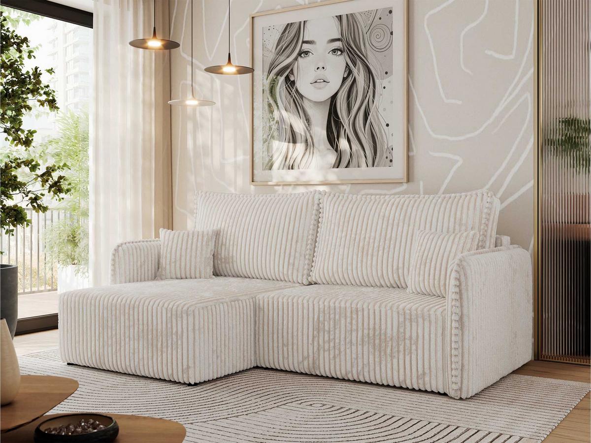 ECKSCHLAFSOFA MESTO L Beige Cord - links - Beige/Schwarz, Kunststoff/Textil (227/147cm) - MKS