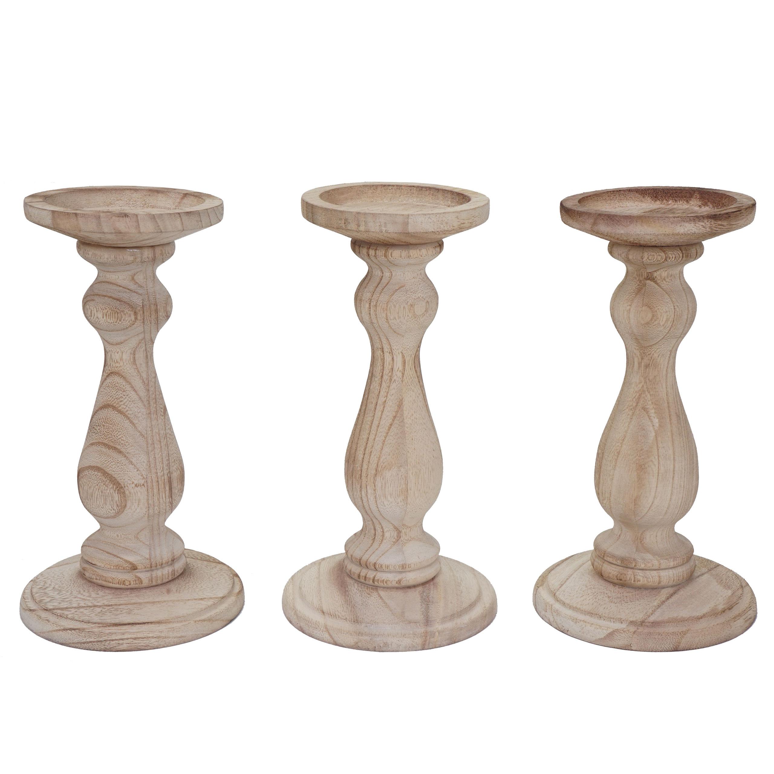 KERZENSTÄNDER 3ER-SET Beige - Beige, Holz (12/24/12cm) - MCW