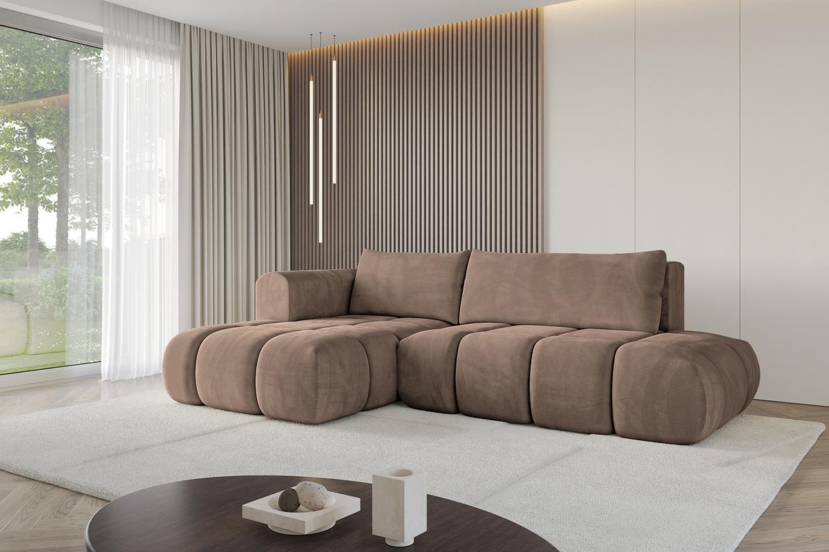 ECKSOFA Ottomane Links CLOUD-L 280x185x90 Braun Velours - Braun, Holzwerkstoff/Kunststoff (180/289cm) - ALTDECOR