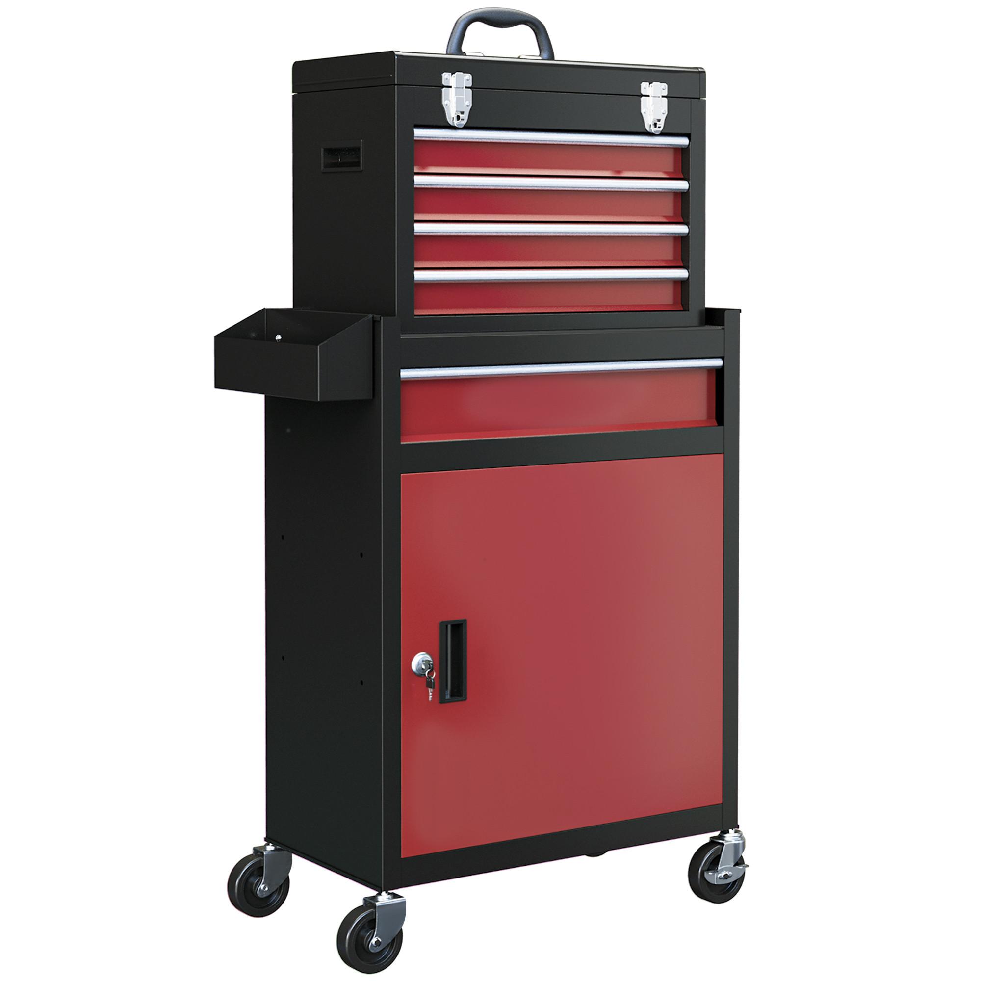 WERKSTATTWAGEN mit Rollen, mit 5 Schubladen, Max. Belastung 130kg, Schwarz+Rot - Rot, Metall (28/102/60cm) - HOMCOM