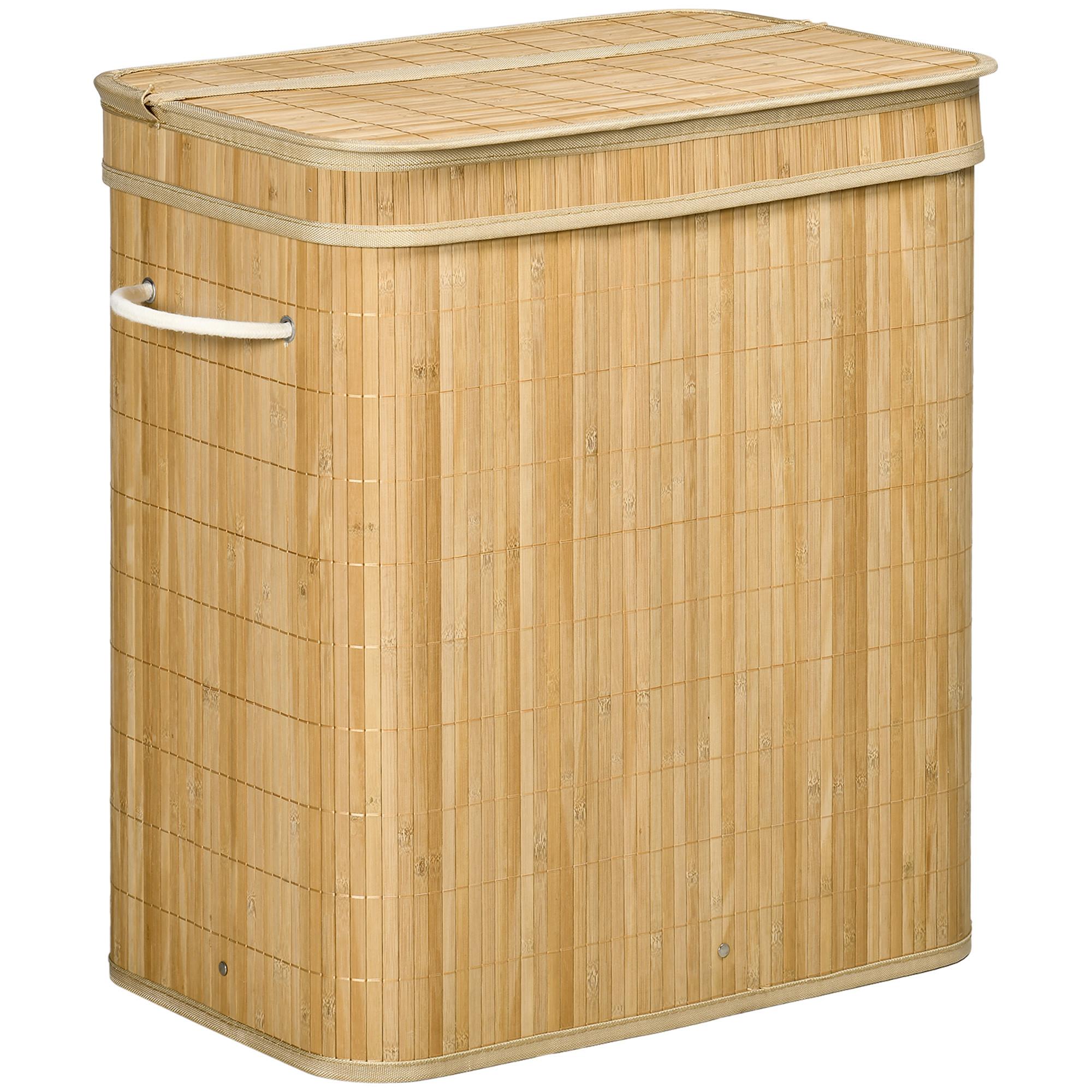 WÄSCHEKORB mit Deckel 90 L, Natur - Naturfarben, Naturmaterialien (35.2/59.5/54.2cm) - HOMCOM
