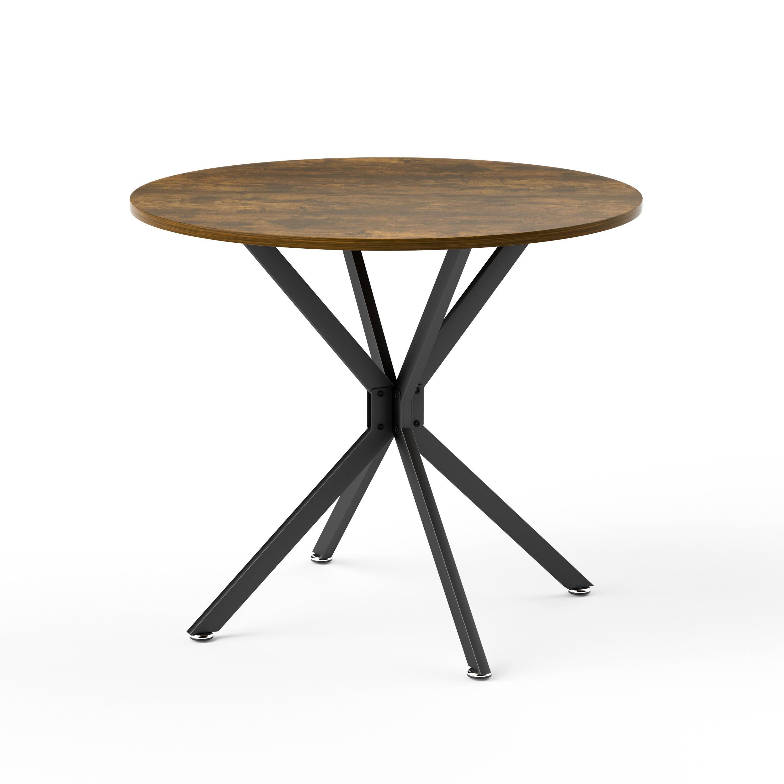 ESSTISCH Runder 90 cm Vintagebraun mit Metallgestell Platzsparend - Schwarz, Holzwerkstoff (90/90/78cm) - Urban Meuble