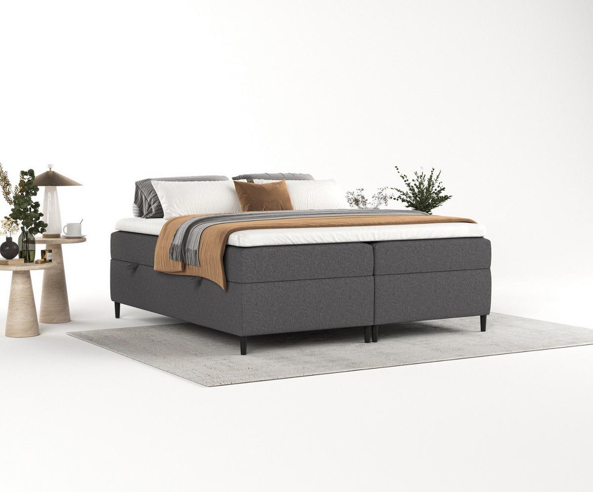 BOXBETT Theo 180/200 cm Anthrazit im Megan Stoff - Anthrazit/Schwarz, Holz/Holzwerkstoff (180/200cm) - AltaBeds