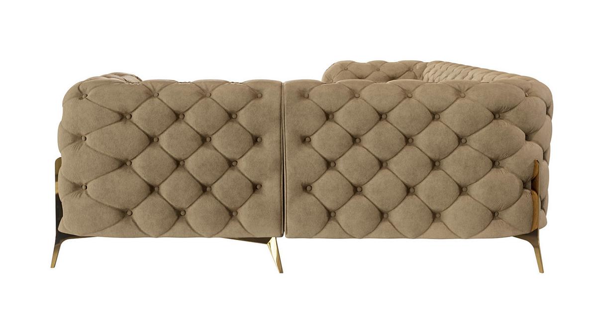 ECKSOFA Chesterfield Lexi Beige Samt, Ottomane rechts - Beige/Goldfarben, Holz/Textil (264/204cm) - S-Style Möbel