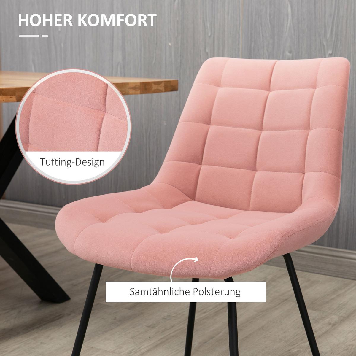 2ER Set Esszimmerstuhl Küchenstuhl Polsterstuhl mit Rückenlehne, Samt, Rosa - Rosa, Textil (61/79/50cm) - HOMCOM