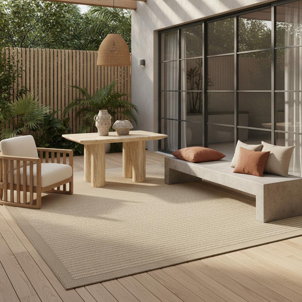 TEPPICH Outdoor DAFNE in Beige, einfarbig, 140 x 200 cm - Beige, Textil (200/140cm) - KADIMA DESIGN