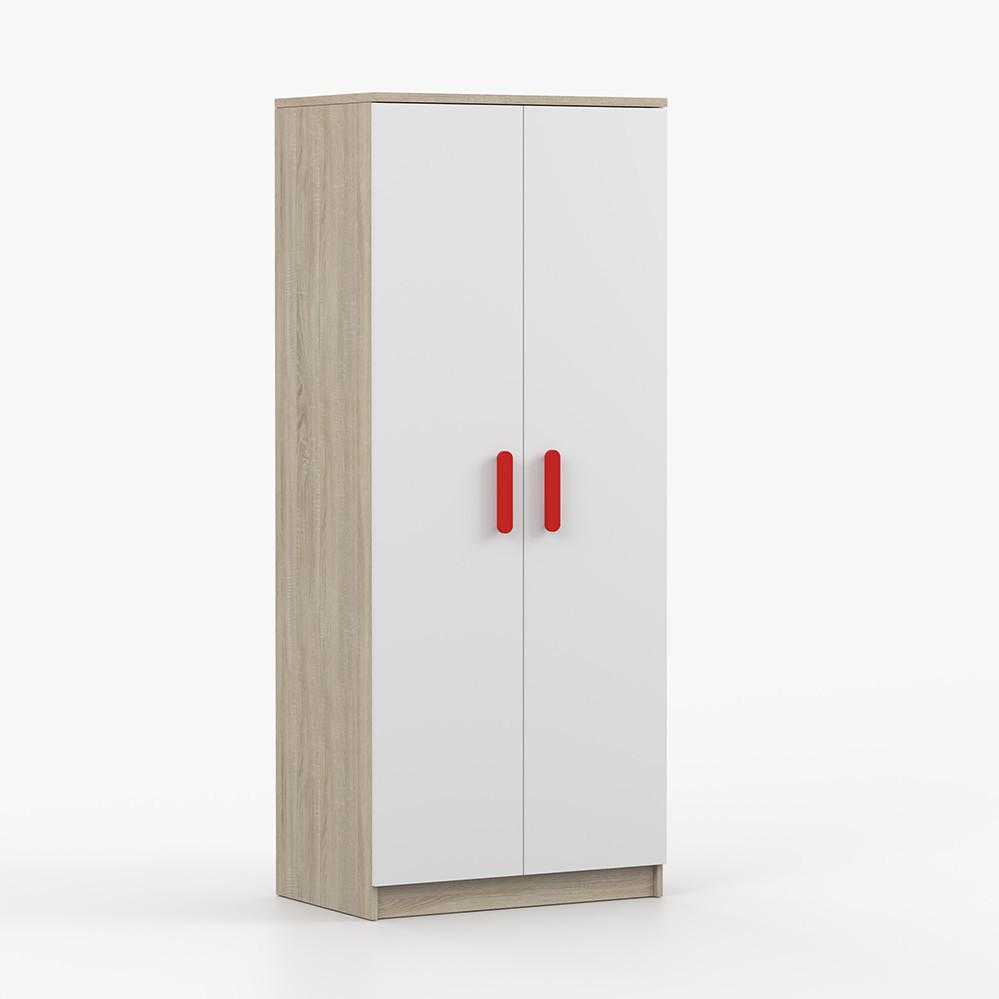 DREHTÜRENSCHRANK 80/192/50 cm 2-türig Jonas III 06 Sonoma Eiche/Weiß + rote Griffe - Rot/Weiß, Holz/Holzwerkstoff (80/193/50cm) - imoebel24